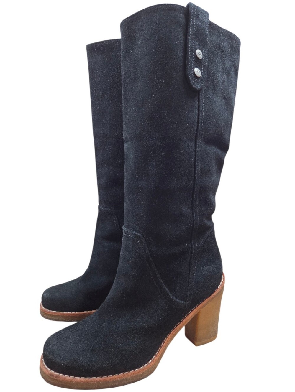 UGG Australia Josie Tall Black Suede Heel Boots Women's Size US 7.5 Fall Boho - Picture 2 of 12